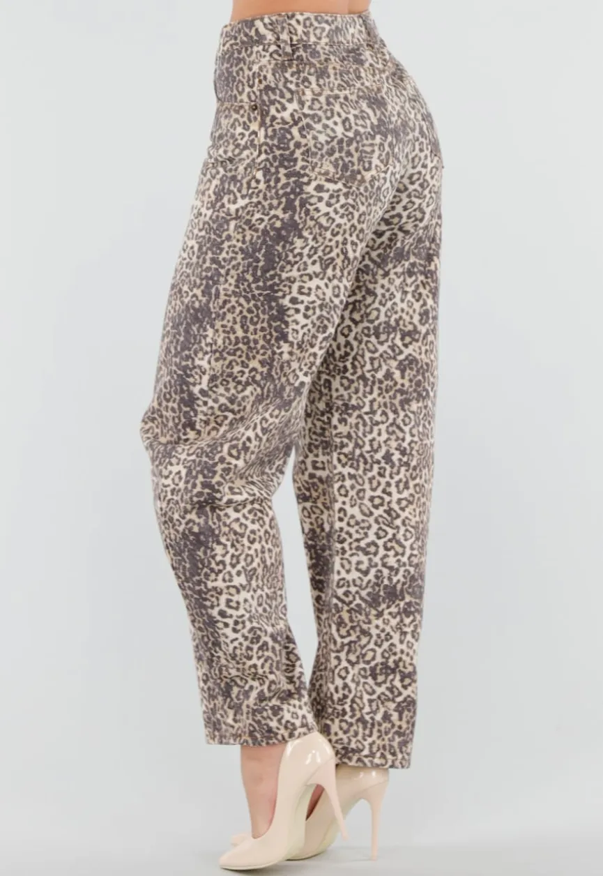 Panterprint Balloon Jeans met High Waist en Barrel Pijpen
