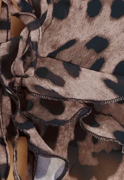 Panterprint Ruffle Blouse met Wijduitlopende Mouwen