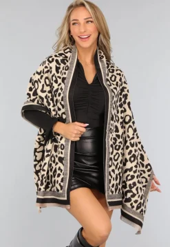 Panterprint Sjaal in Beige Kleur