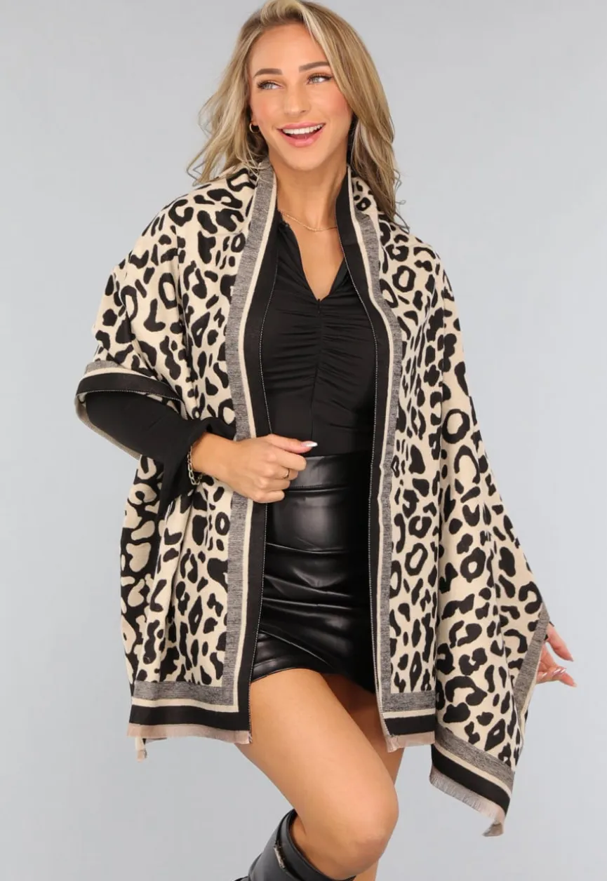 Panterprint Sjaal in Beige Kleur