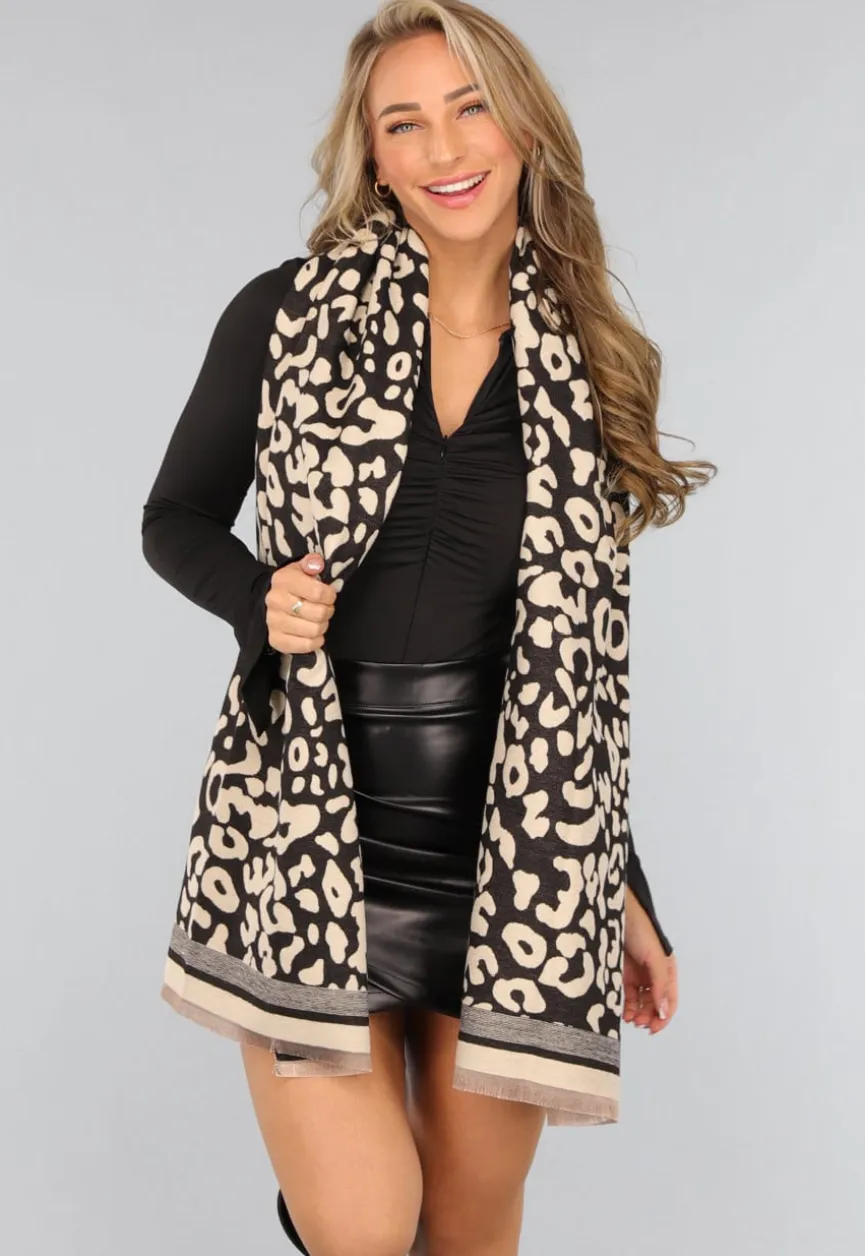 Panterprint Sjaal in Beige Kleur