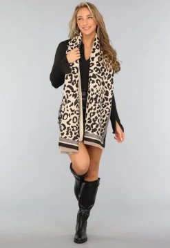 Panterprint Sjaal in Beige Kleur