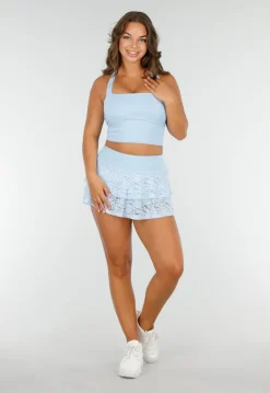 Pastelblauwe Stretch Skort Met Kant en Ruches