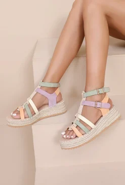Pastel Multikleur Espadrille Sandalen met Gespen