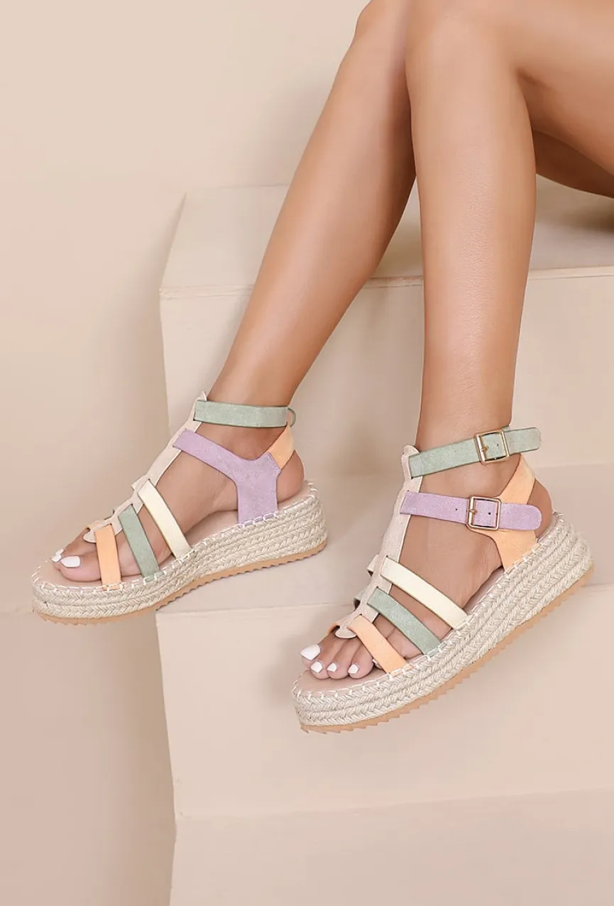 Pastel Multikleur Espadrille Sandalen met Gespen