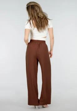 Petite High Waist Bruine Linnen Look Broek met Tailleband