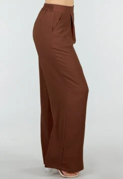 Petite High Waist Bruine Linnen Look Broek met Tailleband