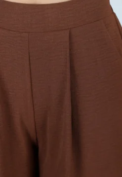 Petite High Waist Bruine Linnen Look Broek met Tailleband