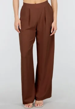 Petite High Waist Bruine Linnen Look Broek met Tailleband