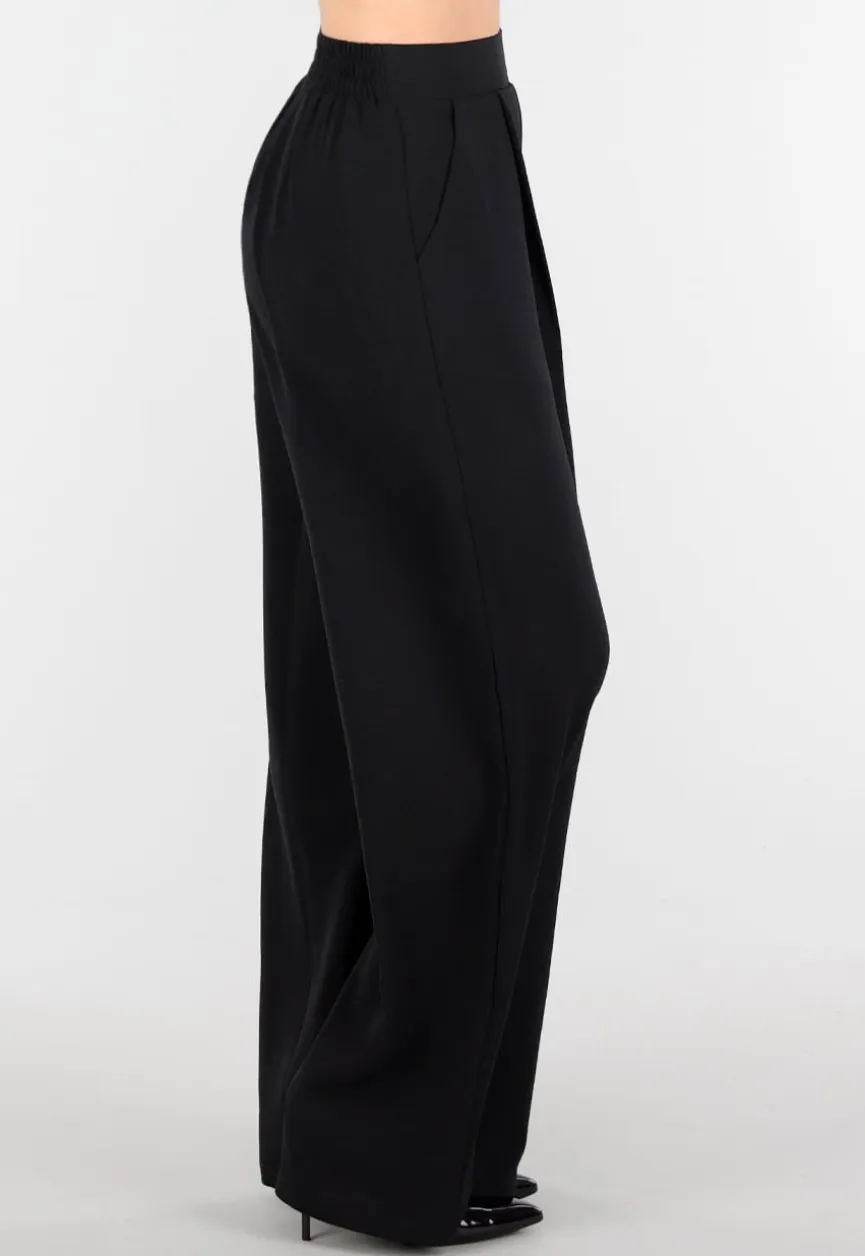 Petite High Waist Zwarte Linnen Look Broek met Tailleband