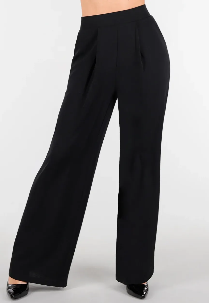 Petite High Waist Zwarte Linnen Look Broek met Tailleband