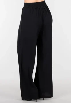 Petite High Waist Zwarte Linnen Look Broek met Tailleband