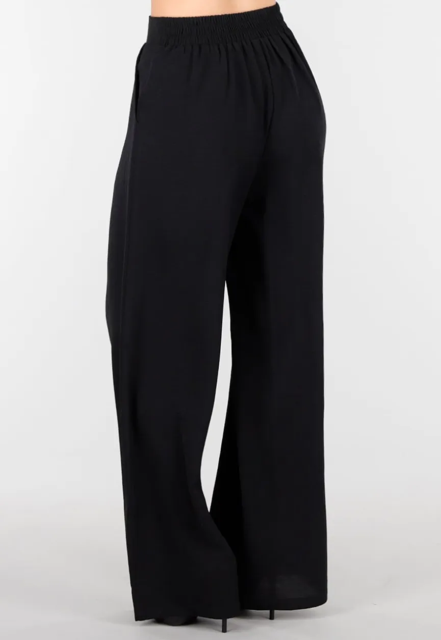 Petite High Waist Zwarte Linnen Look Broek met Tailleband