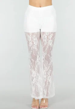 Petite Witte Kant Flared Broek met Stretch en Binnenbroekje
