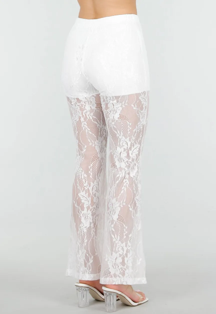 Petite Witte Kant Flared Broek met Stretch en Binnenbroekje