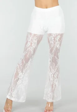 Petite Witte Kant Flared Broek met Stretch en Binnenbroekje