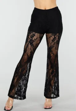 Petite Zwarte Kant Flared Broek met Stretch en Binnenbroekje