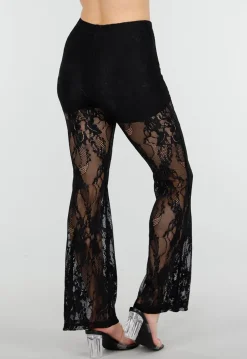 Petite Zwarte Kant Flared Broek met Stretch en Binnenbroekje