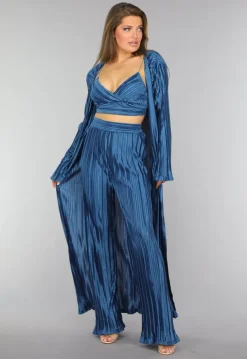 Petrol Plissé 3 Piece met Lang Vest