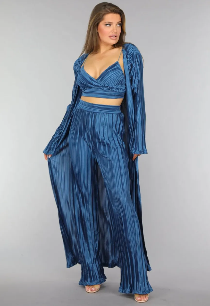 Petrol Plissé 3 Piece met Lang Vest