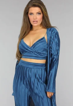 Petrol Plissé 3 Piece met Lang Vest