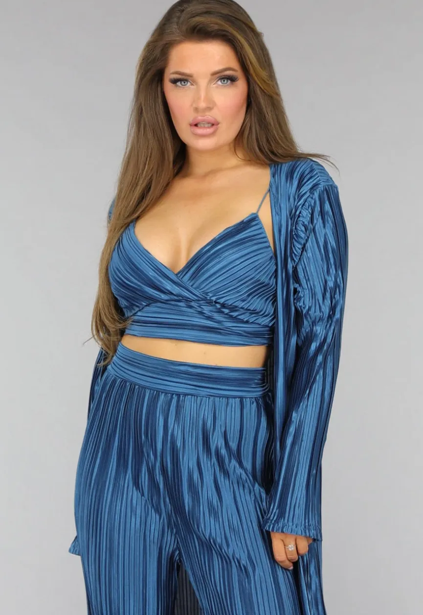 Petrol Plissé 3 Piece met Lang Vest