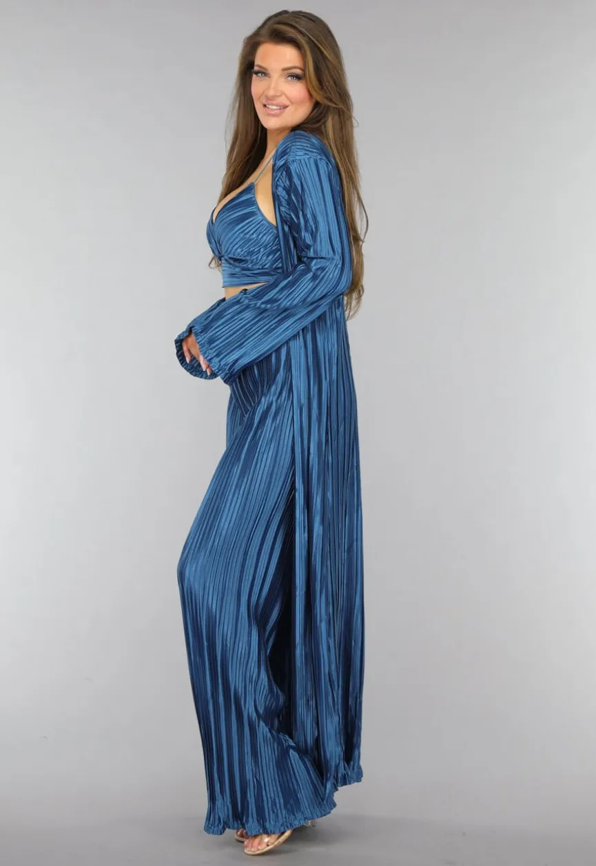 Petrol Plissé 3 Piece met Lang Vest
