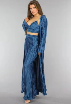 Petrol Plissé 3 Piece met Lang Vest