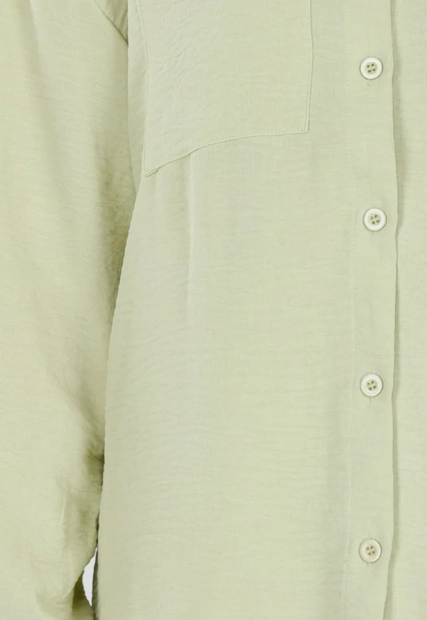 Pistache Blouse met Kraag, Knoopsluiting en Lange Mouwen