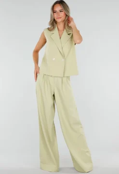 Pistache Groene Double Breasted Gilet met Reverskraag