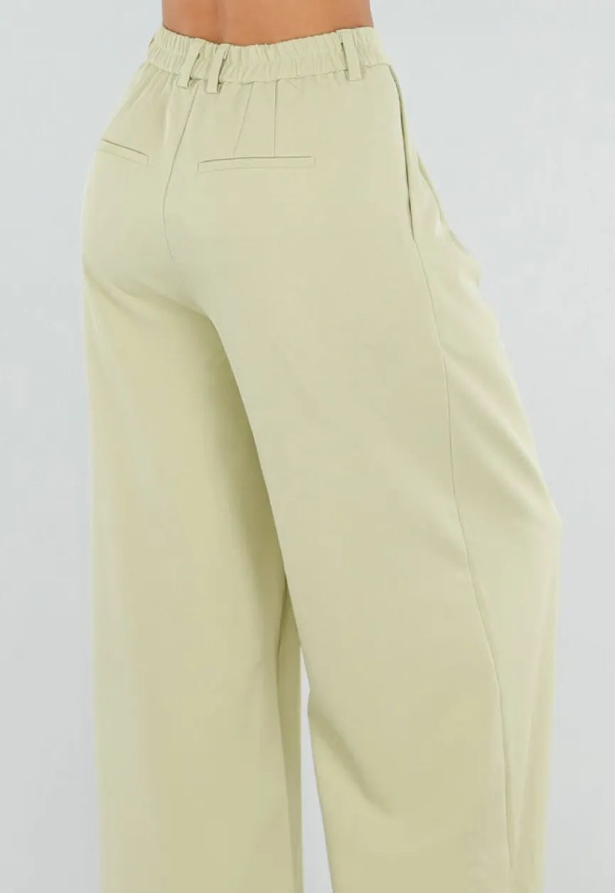 Pistachegroene Petite Wide Leg Broek met Plooien