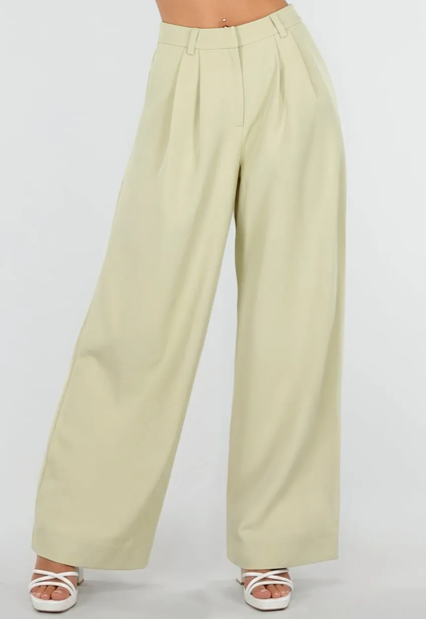 Pistachegroene Petite Wide Leg Broek met Plooien