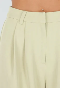 Pistache Groene Tall Wide Leg Broek met Plooien