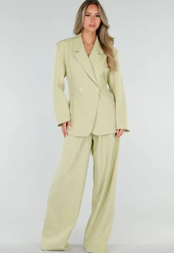 Pistache Groene Tall Wide Leg Broek met Plooien