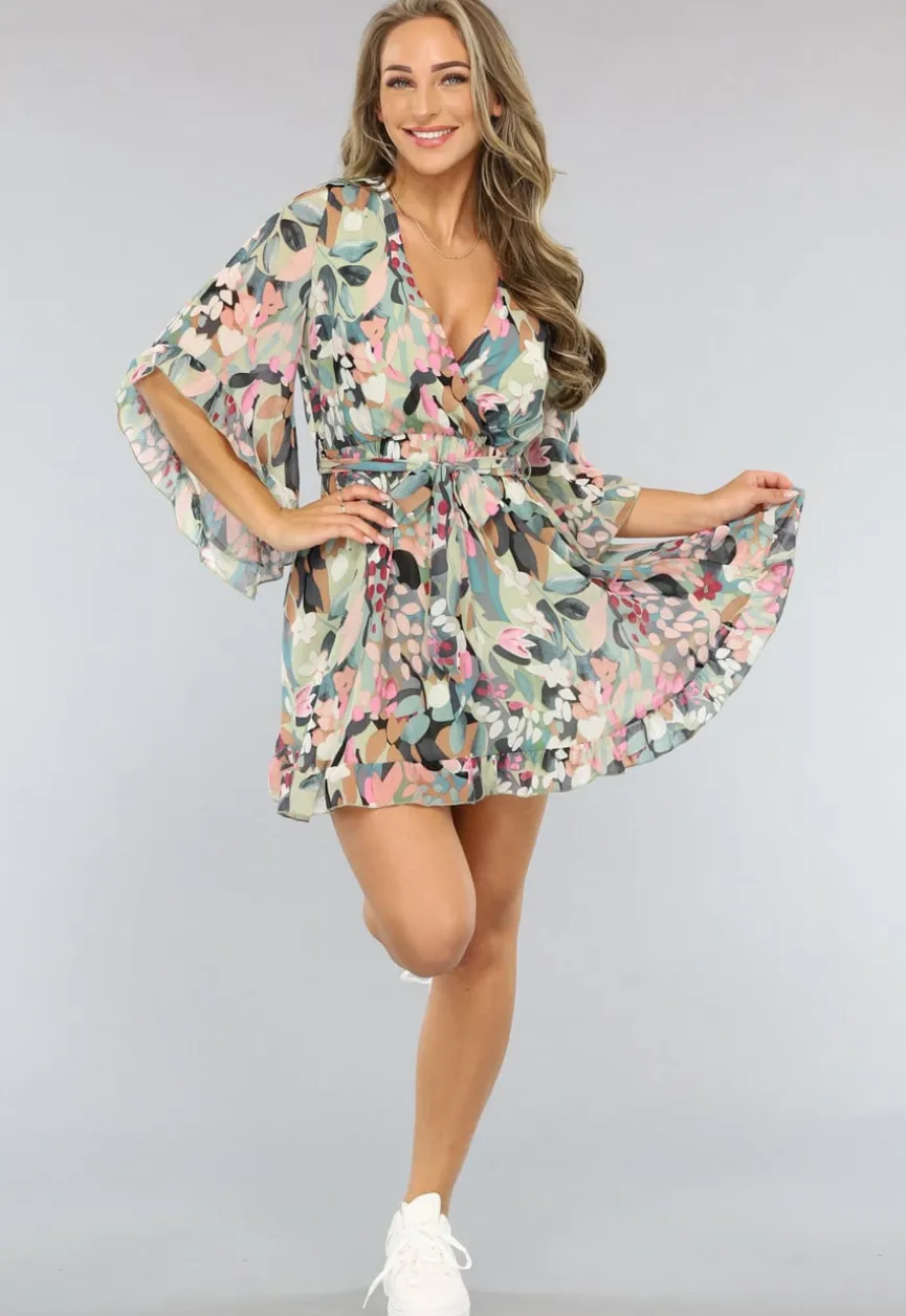 Print Skater Jurk met Flair Mouwen en Tailleband