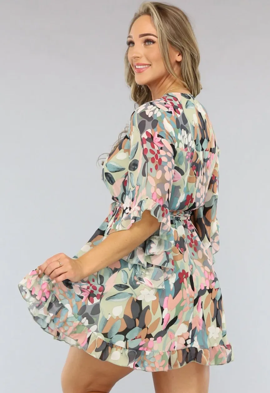 Print Skater Jurk met Flair Mouwen en Tailleband