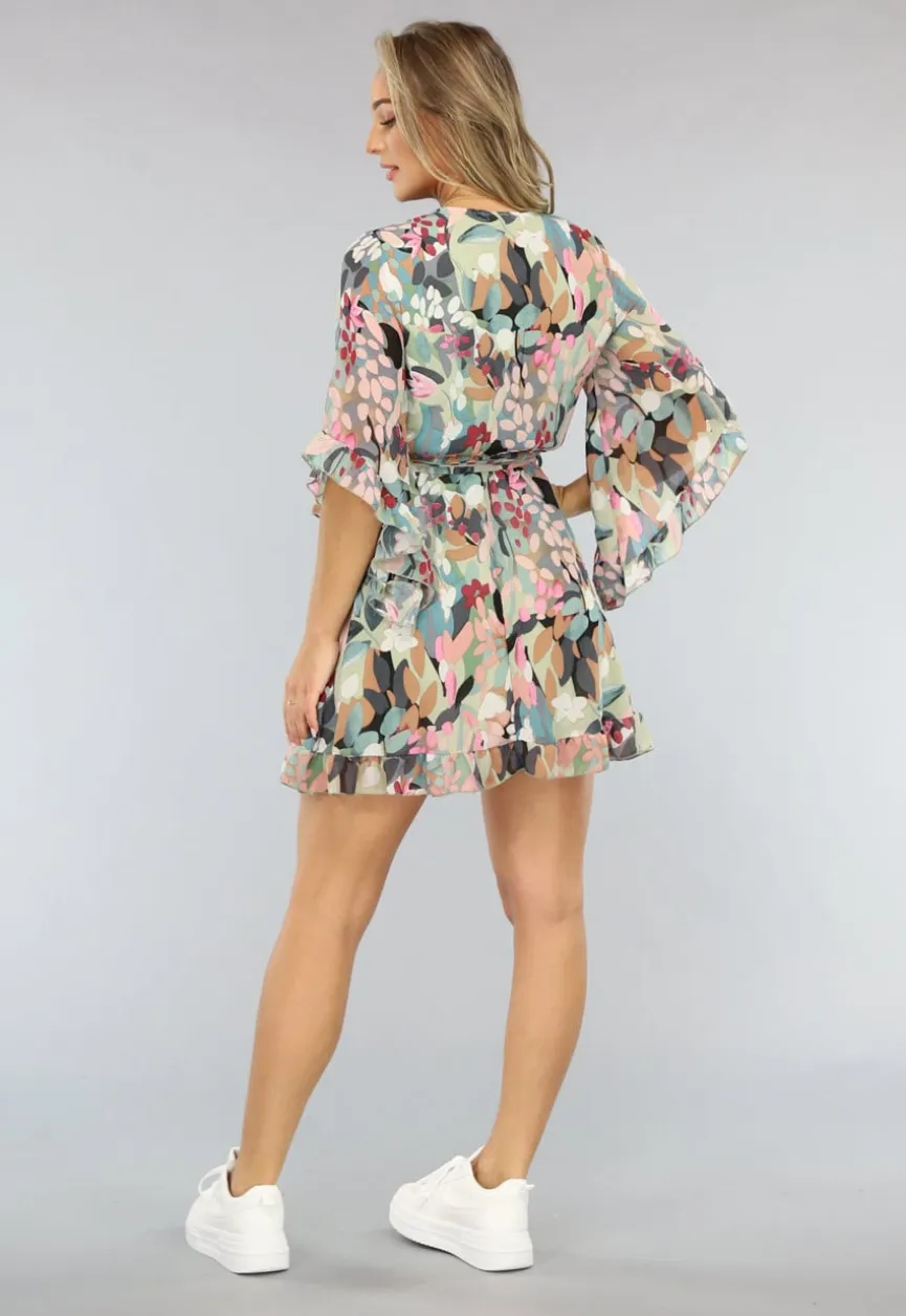 Print Skater Jurk met Flair Mouwen en Tailleband