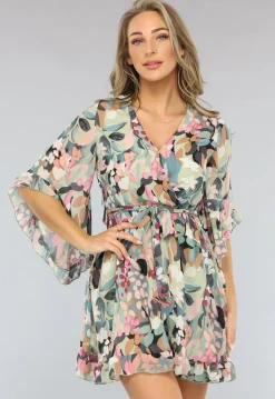 Print Skater Jurk met Flair Mouwen en Tailleband