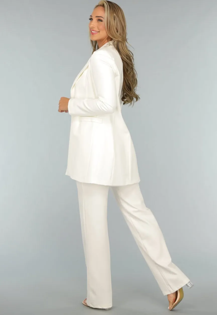 Rechte Aansluitende Offwhite Pantalon met Stretch