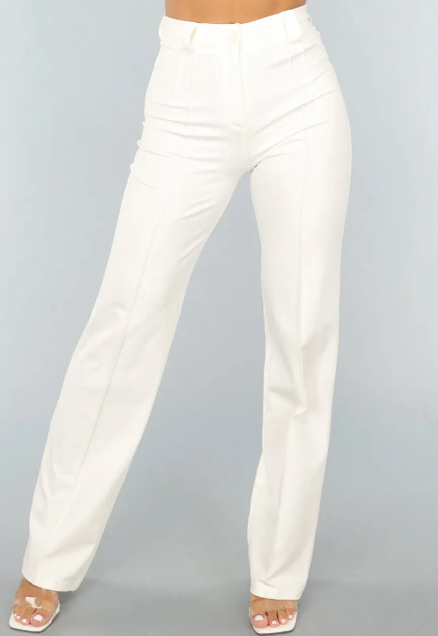 Rechte Aansluitende Offwhite Pantalon met Stretch