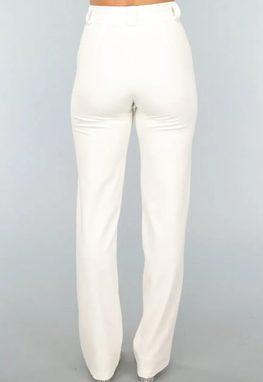 Rechte Aansluitende Offwhite Pantalon met Stretch