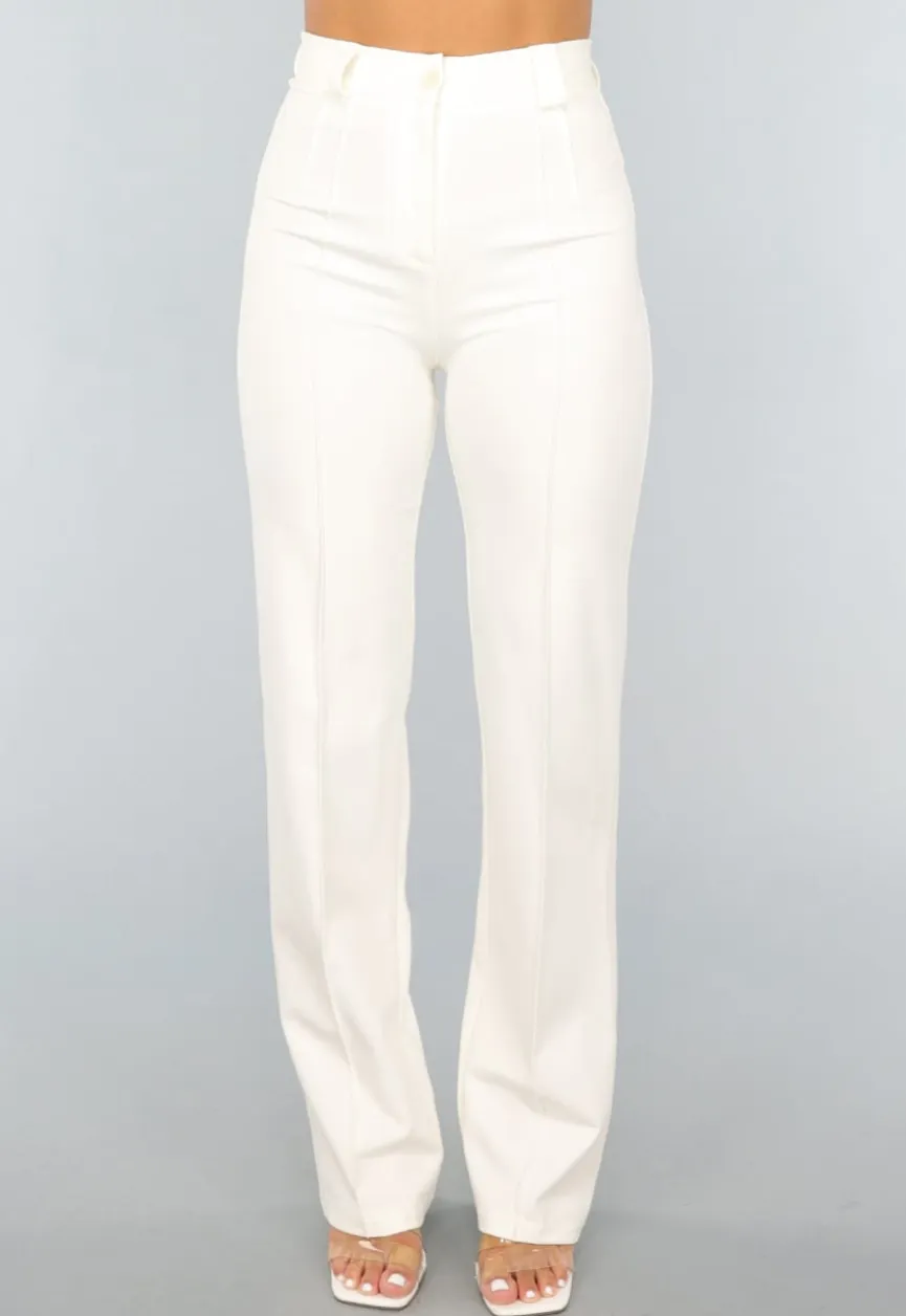 Rechte Aansluitende Offwhite Pantalon met Stretch