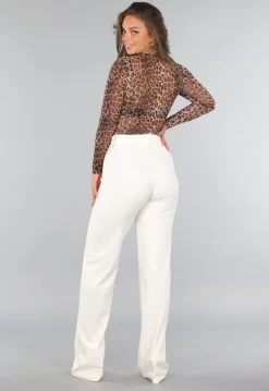 Rechte Cremekleurige Pantalon met Stretch in Tall Model