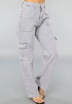 Rechte Denim Cargo Jeans met Hoge Taille