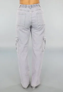 Rechte Denim Cargo Jeans met Hoge Taille