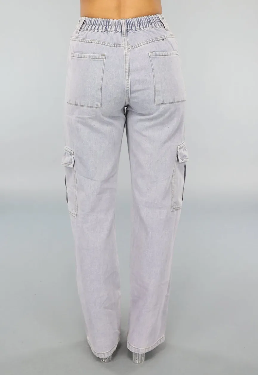 Rechte Denim Cargo Jeans met Hoge Taille