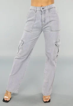 Rechte Denim Cargo Jeans met Hoge Taille