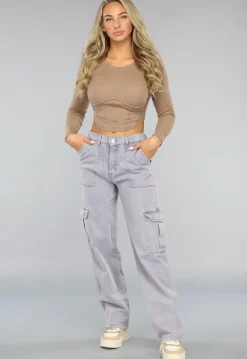 Rechte Denim Cargo Jeans met Hoge Taille