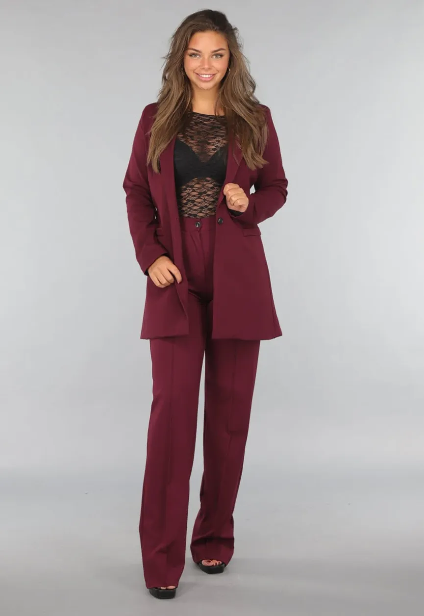 Rechte Tall Stretch Pantalon in Burgundy