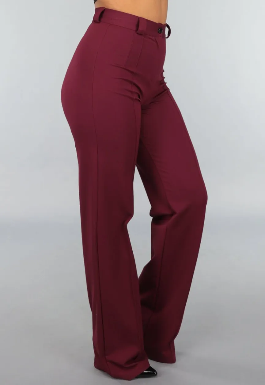 Rechte Tall Stretch Pantalon in Burgundy